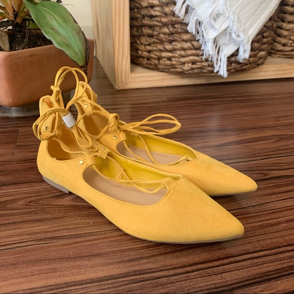 Yellow Lace Up Flats - Picture 1 of 3